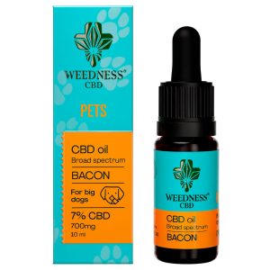 Huile CBD pour chiens 7%  au Bacon – Weedness (10 ml)